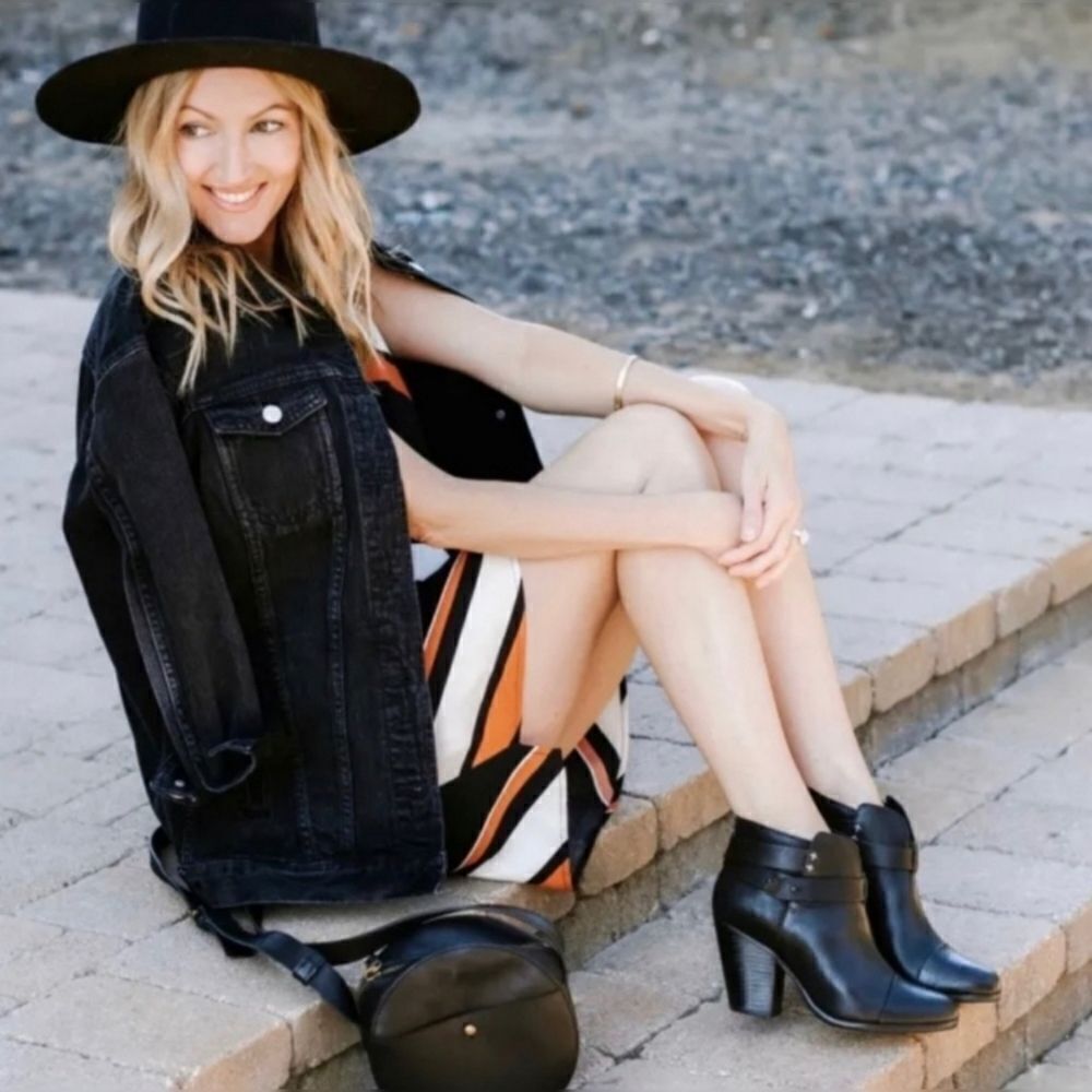 Rag & Bone Harrow Black Leather Moto Inspired Boot Size 38.5